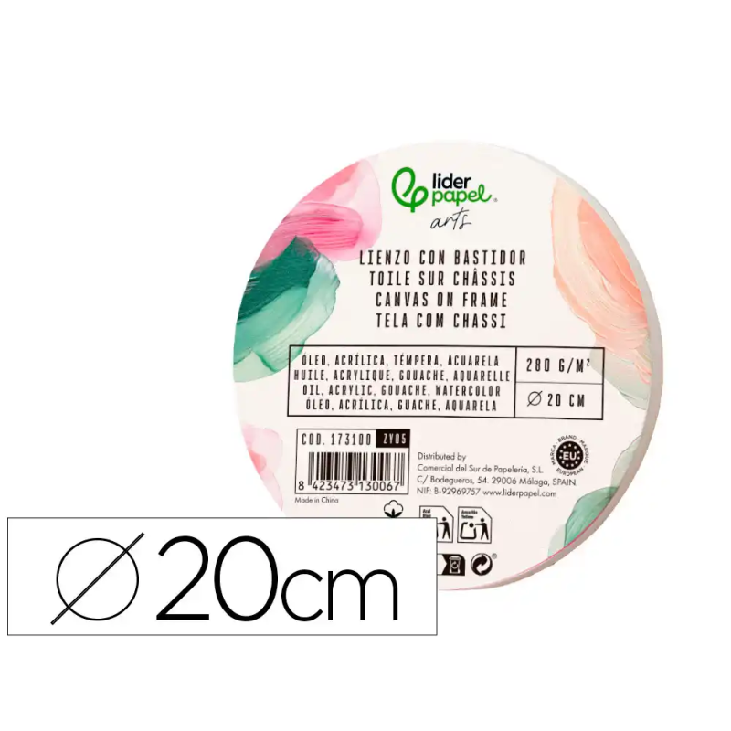 Bastidor redondo liderpapel lienzo grapado parte trasera algodon 100% borde madera 20 cm gramaje 280g/m2