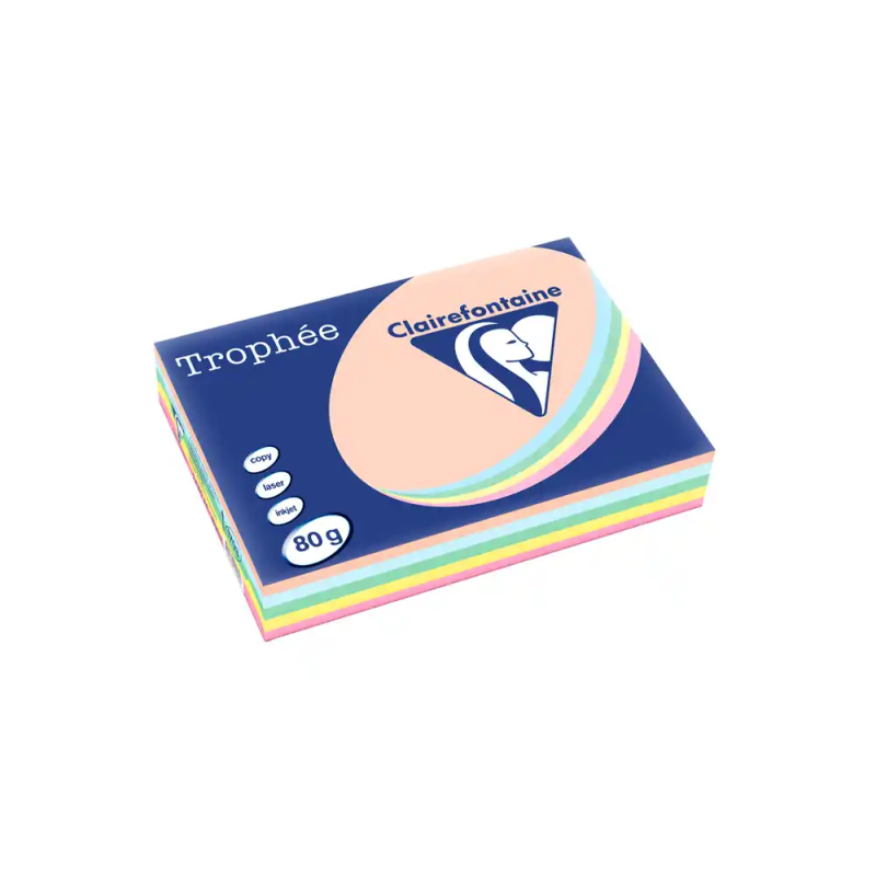 Papel color trophee a4 80gr 5 colores surtidos pastel paquete de 500 hojas (100 hojas x color)