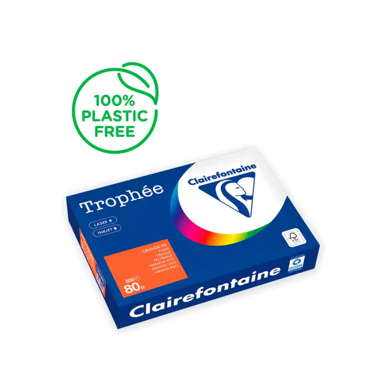 Papel color trophee a4 80gr naranja intenso paquete de 500 hojas