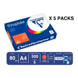 Papel color trophee a4 80gr naranja intenso paquete de 500 hojas