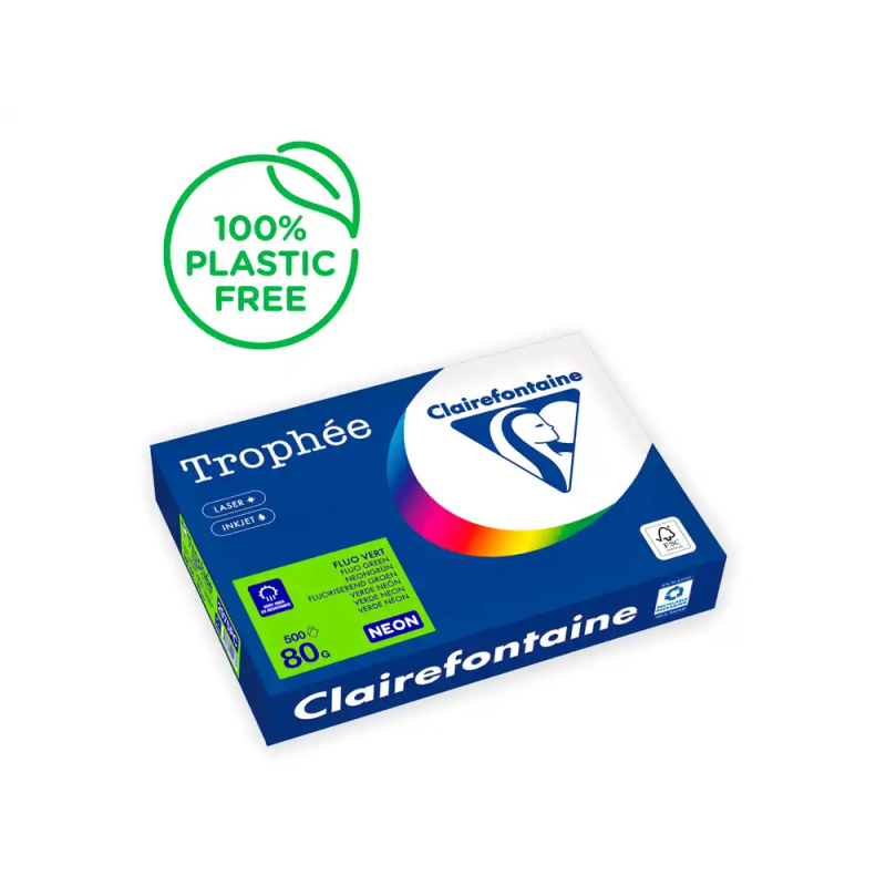 Papel color trophee a4 80gr verde neon paquete de 500 hojas