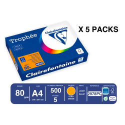 Papel color trophee a4 80gr naranja neon paquete de 500 hojas