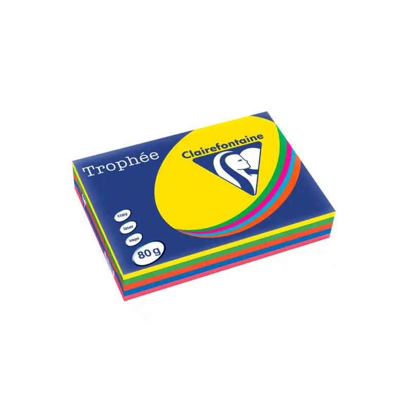 Papel color trophee a4 80gr 5 colores surtidos intensos paquete de 500 hojas (100 hojas x color)