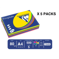 Papel color trophee a4 80gr 5 colores surtidos intensos paquete de 500 hojas (100 hojas x color)