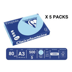 Papel color trophee a3 80gr azul celeste pastel paquete de 500 hojas