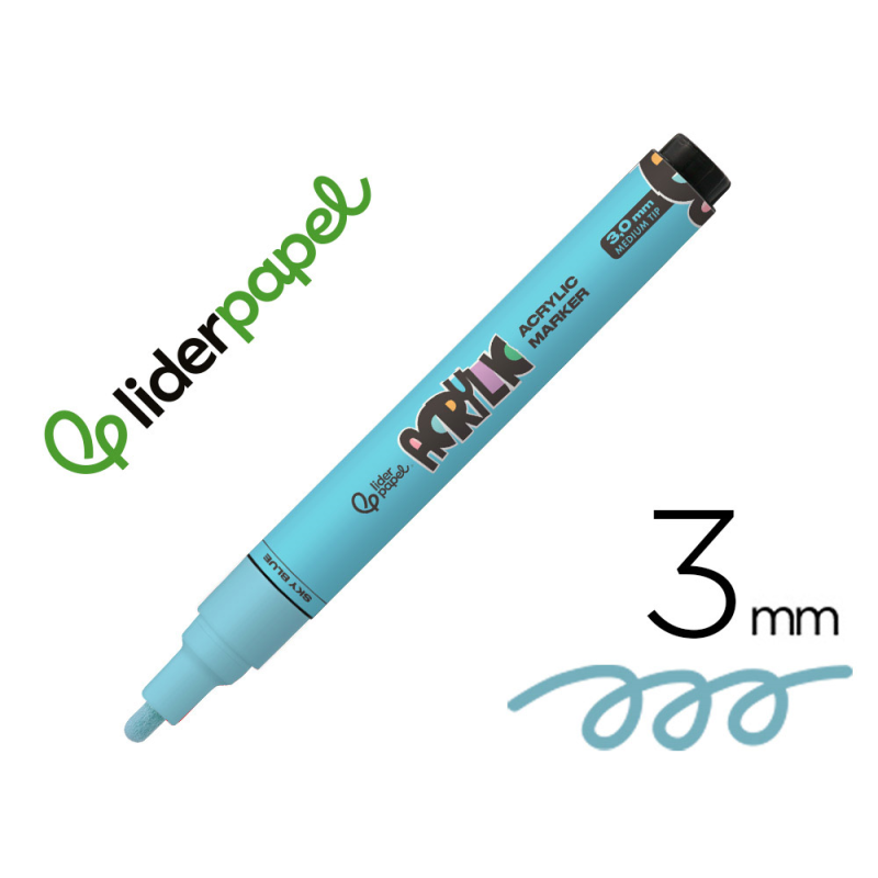Rotulador liderpapel acrylic base agua todo tipo de superficie punta redonda 3 mm azul cielo