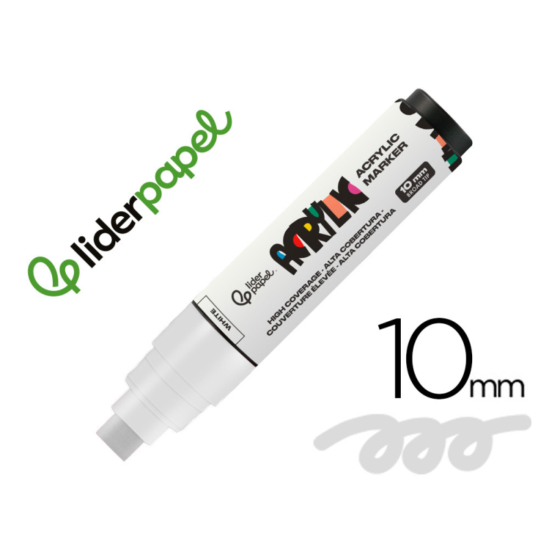 Rotulador liderpapel acrylic base agua todo tipo de superficie punta rectangular 10 mm blanco