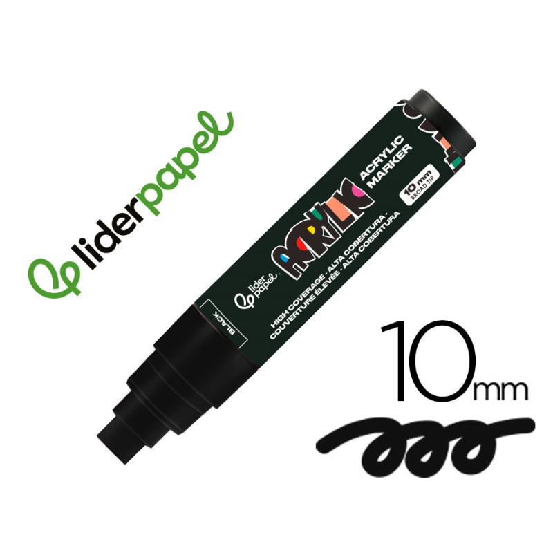 Rotulador liderpapel acrylic base agua todo tipo de superficie punta rectangular 10 mm negro