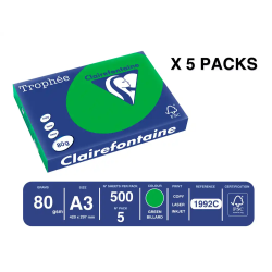 Papel color trophee a3 80gr verde intenso paquete de 500 hojas