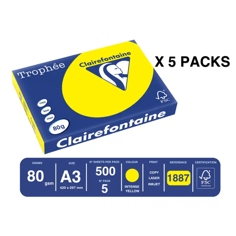 Papel color trophee a3 80gr sol intenso paquete de 500 hojas