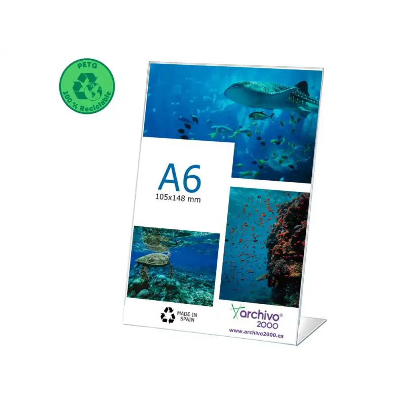 Expositor sobremesa archivo 2000 petg flexible en forma de l din a6 vertical 45x105x150 mm