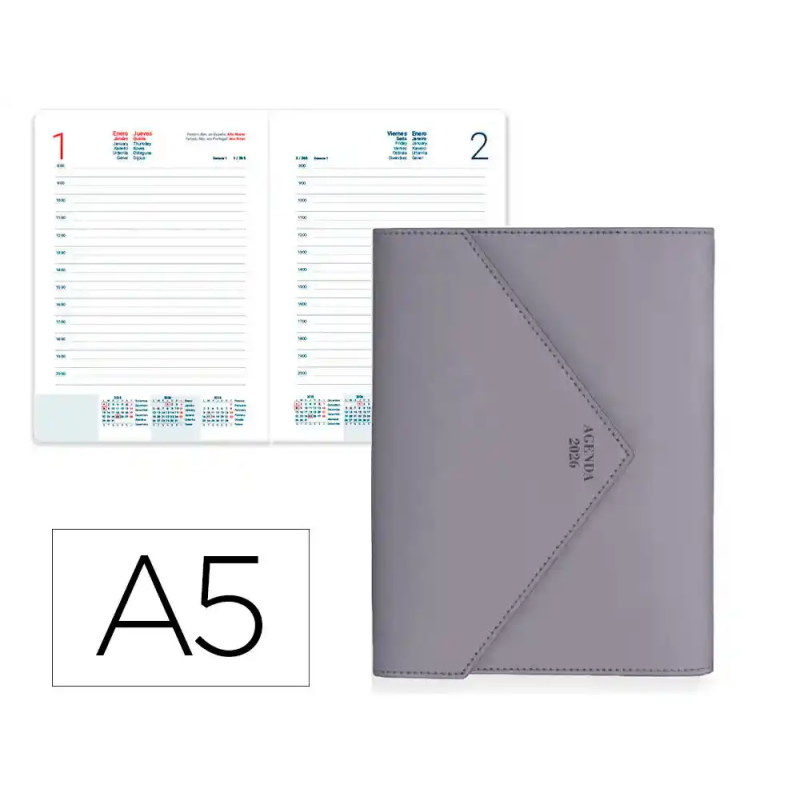 Agenda encuadernada liderpapel psara a5 2026 dia pagina morado papel 70 gr fsc