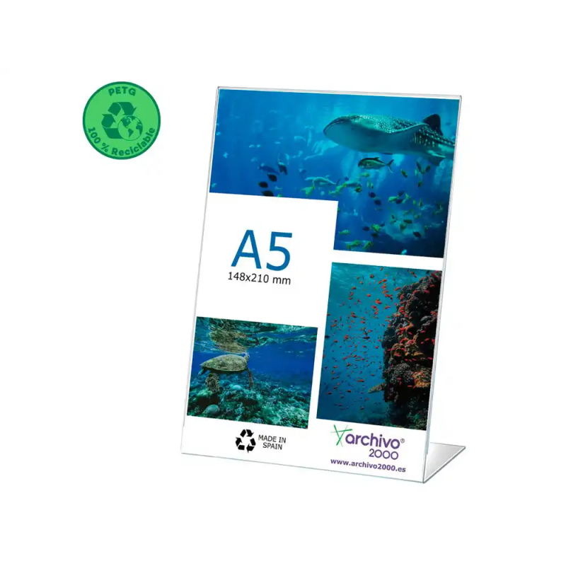 Expositor sobremesa archivo 2000 petg flexible en forma de l din a5 vertical 55x150x210 mm
