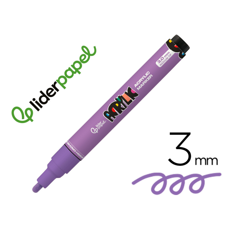 Rotulador liderpapel acrylic base agua todo tipo de superficie punta redonda 3 mm malva