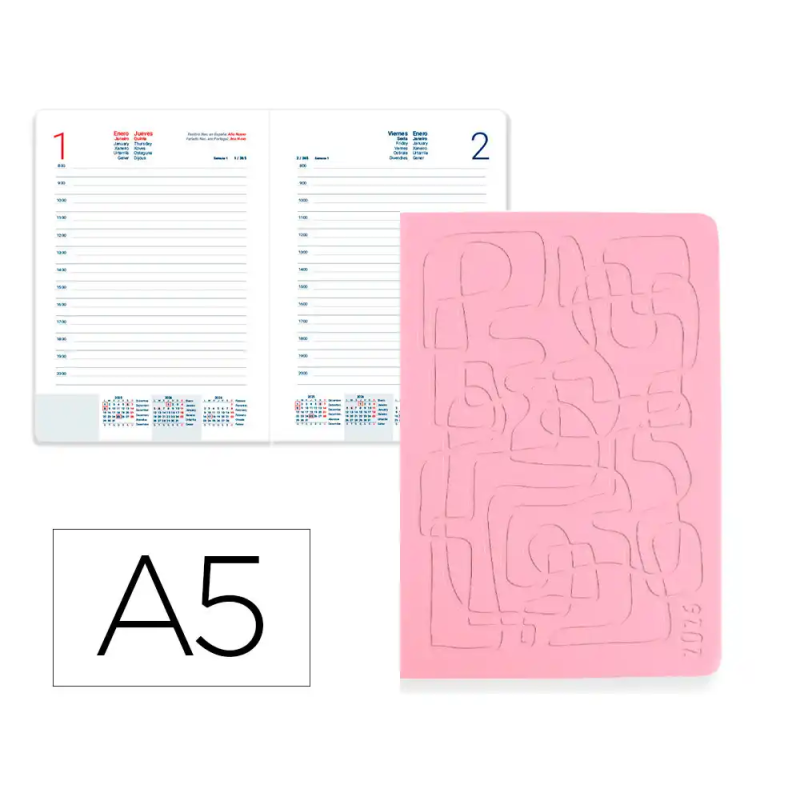 Agenda encuadernada liderpapel icaria a5 2026 dia pagina rosa papel 70 gr fsc