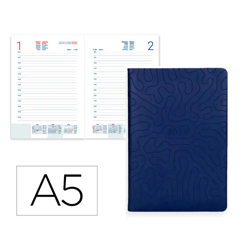 Agenda encuadernada liderpapel lipsi a5 2026 dia pagina azul papel 70 gr fsc