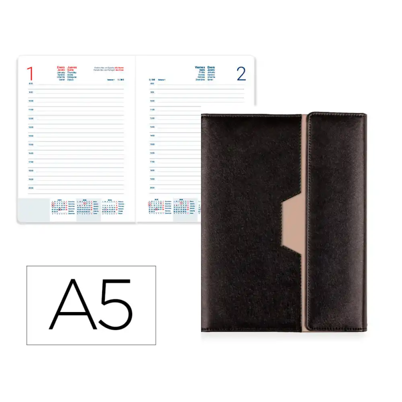 Agenda anillas liderpapel nero 150x210 mm 2026 dia pagina papel 70 gr fsc