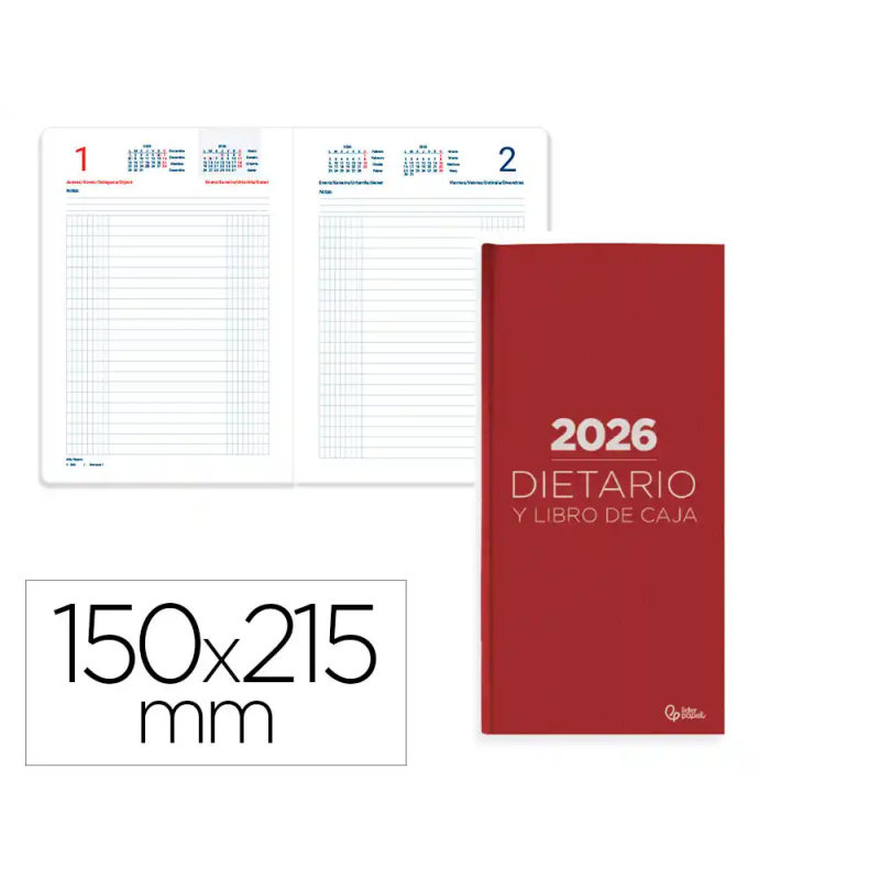 Dietario liderpapel 2026 cuarto 150x215 mm dia pagina color rojo papel 70 gr fsc