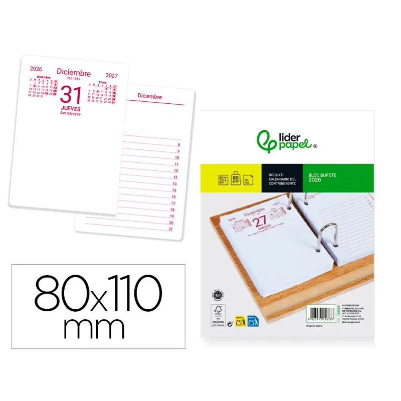 Bloc bufete liderpapel 2026 80x110 mm papel 80 gr fsc