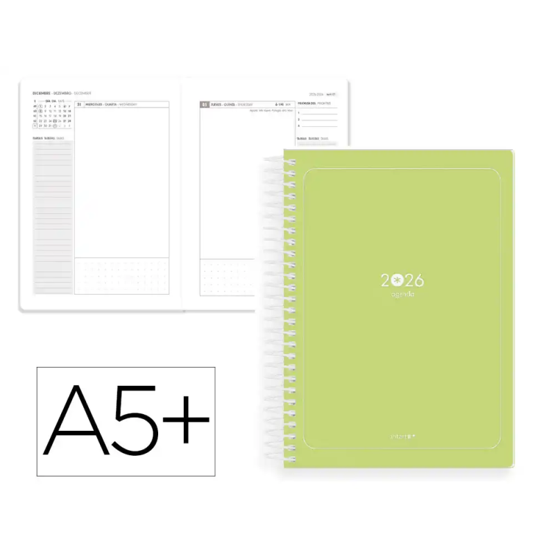 Agenda espiral antartik essentials a5+ 2026 día páginaverde papel 80g fsc