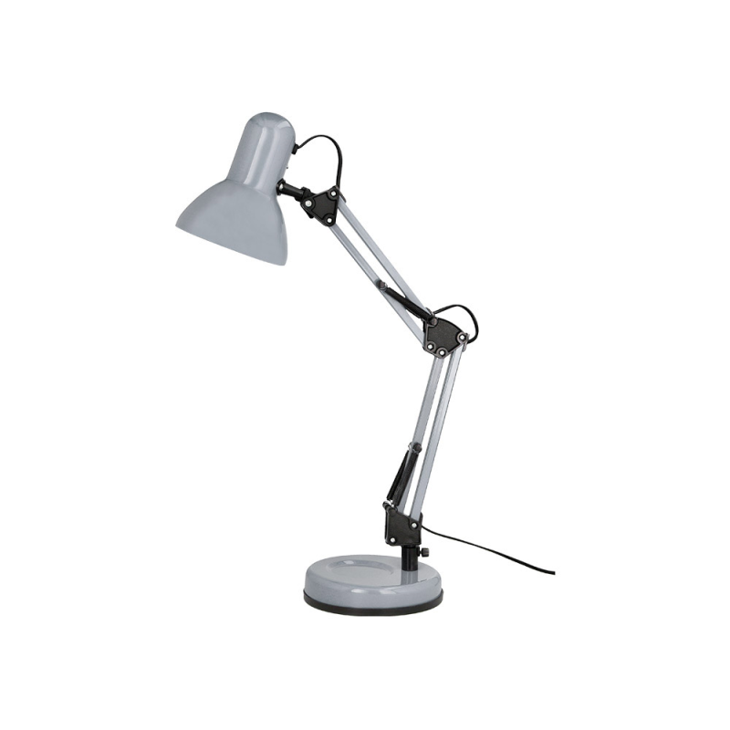 Lampara de escritorio q-connect polaris metalica coninterruptor brazo doble 3 articulaciones color plata