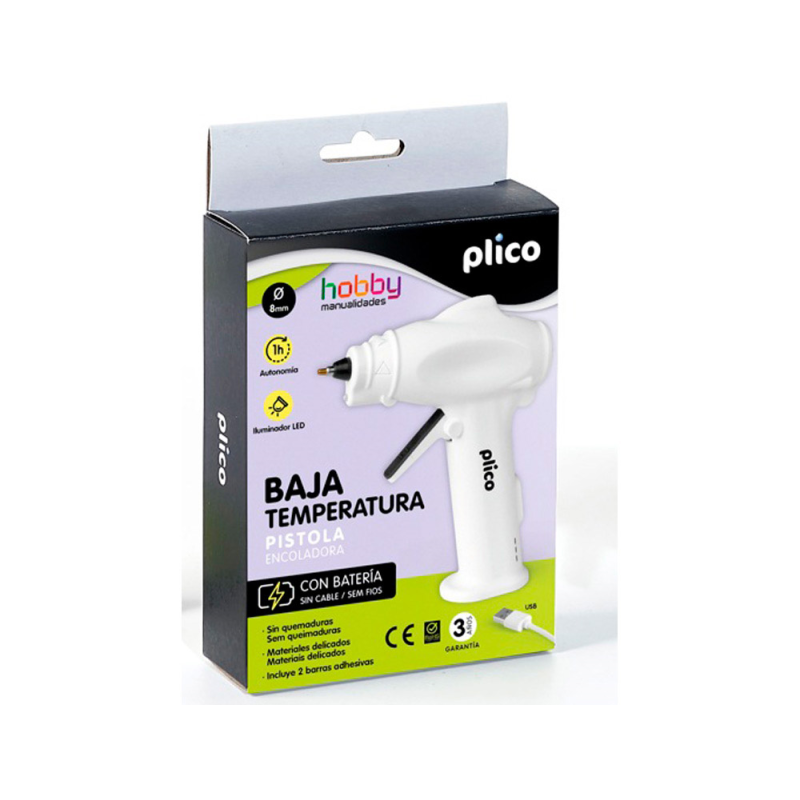 Pistola de silicona mini plico baja temperatura con bateria y led 25w