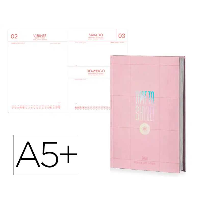 Agenda encuadernada antartik time to shine a5+ 2026 día página rosa papel 80g fsc