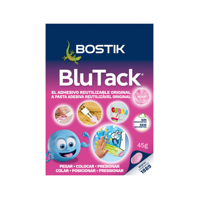 Sujetacosa masilla bostik blu tack rosa blister de 45 gr