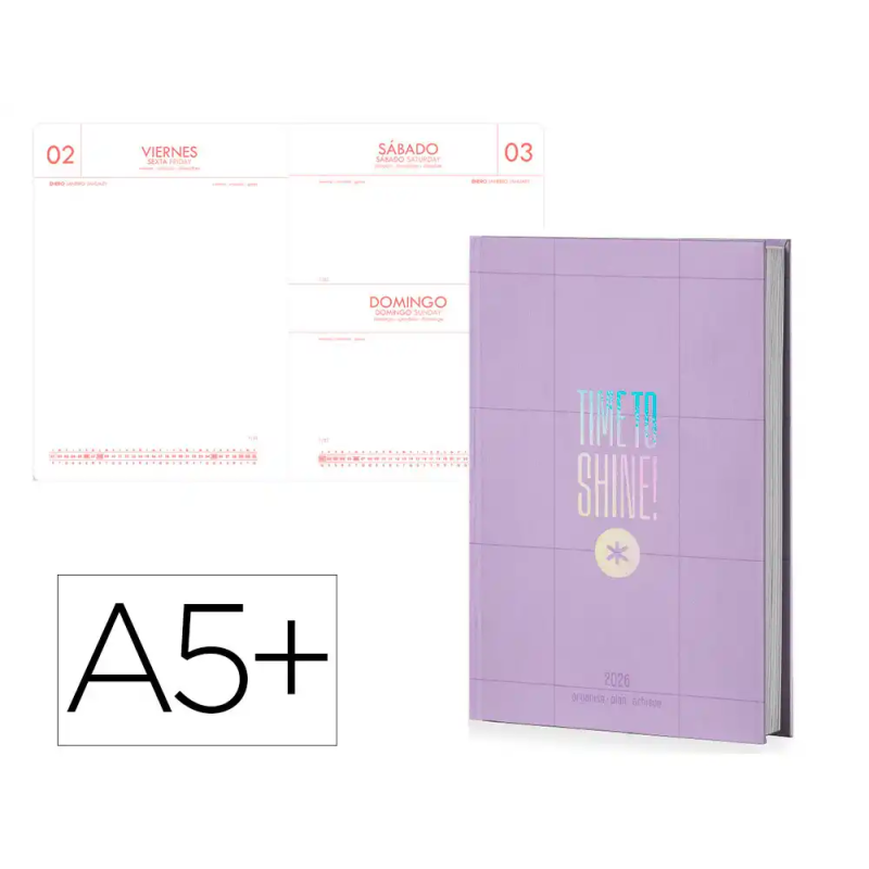 Agenda encuadernada antartik time to shine a5+ 2026 día página morado papel 80g fsc