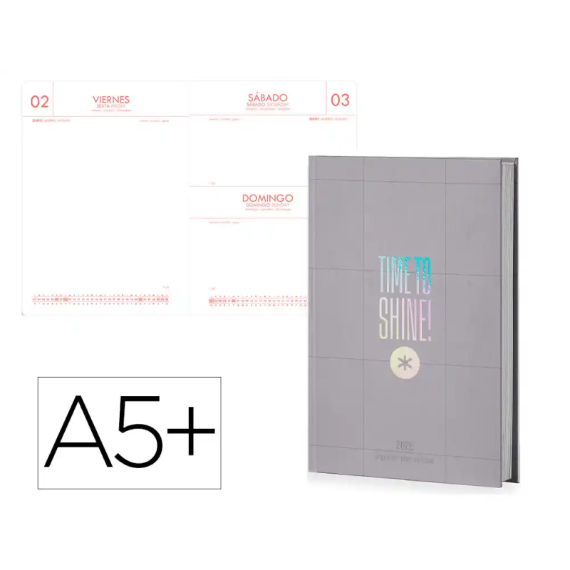 Agenda encuadernada antartik time to shine a5+ 2026 día página gris papel 80g fsc