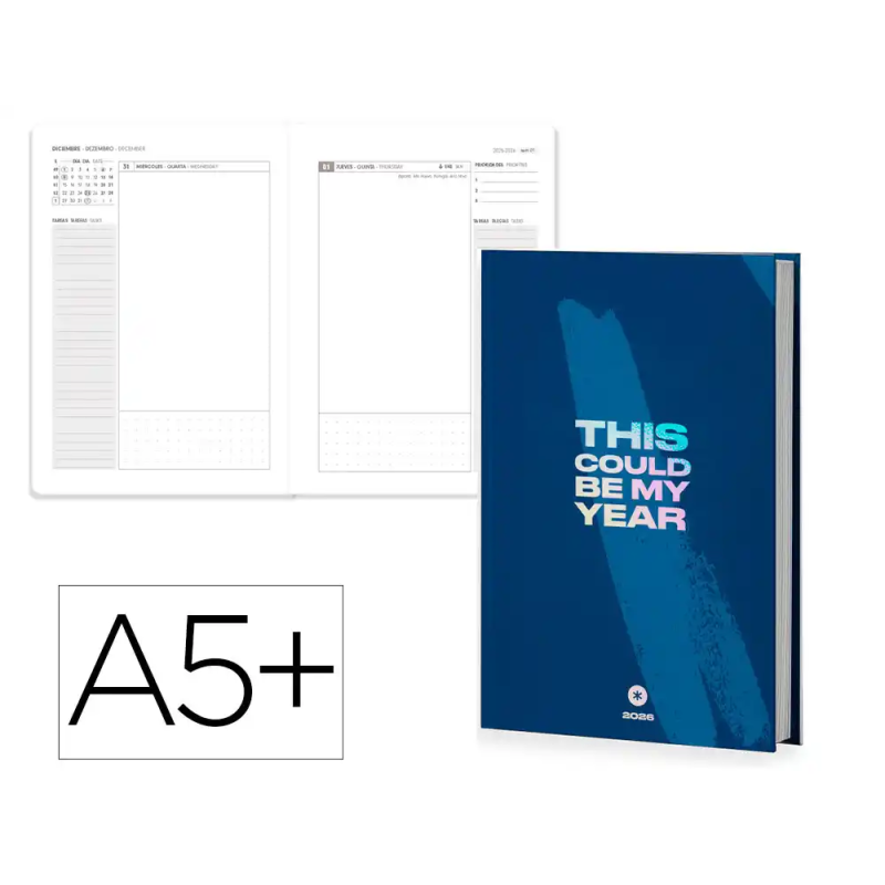 Agenda encuadernada antartik my year a5+ 2026 día página azul oscuro papel 80g fsc