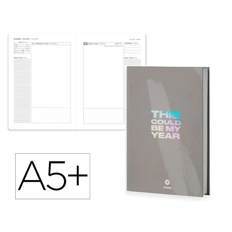 Agenda encuadernada antartik my year a5+ 2026 día página gris papel 80g fsc