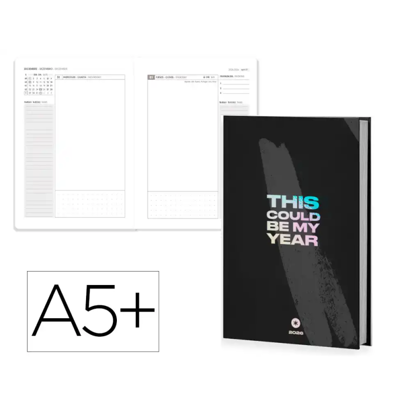 Agenda encuadernada antartik my year a5+ 2026 día página negro papel 80g fsc