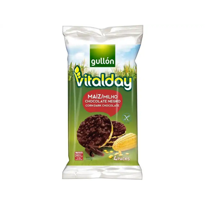 Tortitas de maiz gullon vitalday chocolate negro paquete de 4 unidades 25 gr