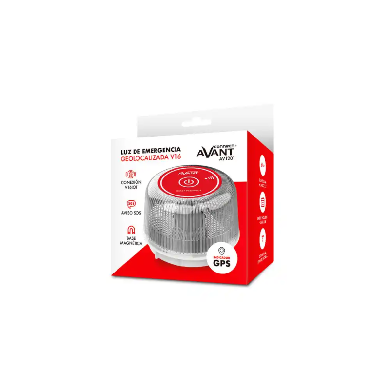 Luz de emergencia avant v16 baliza geolocalizada homologada dgt con base imantada