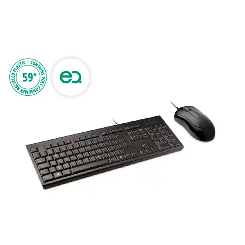 Set teclado y raton kensington km100 eq ecologico con cable color negro