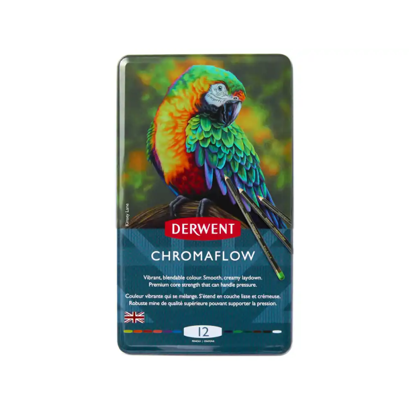 Lapices de colores derwent chromaflow caja metalica de 12 unidades colores surtidos