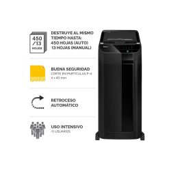 Destructora de documentos fellowes 450c capacidad de corte 450 hojas destruye grapas clips tarjetas y cd 68