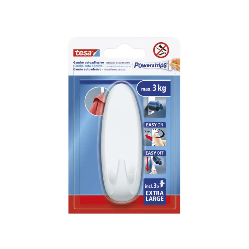 Gancho autoadhesivo tesa powerstrips ovalado hasta 3 kg color blanco
