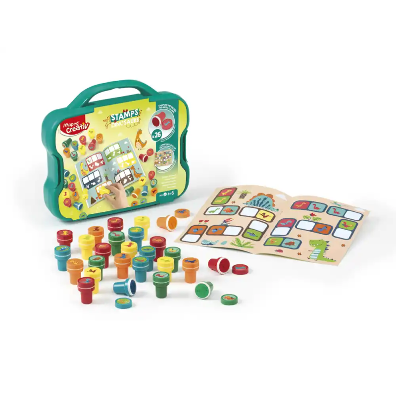 Juego maped creativ textur art sello dinosaurios maletin de 26 unidades