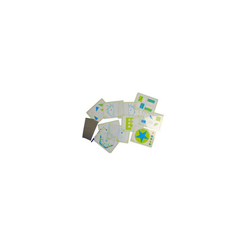 Juego fichas henbea transparentes + espejos simetrias y formas 21x15 cm set 10 tarjetas + 2 espejos