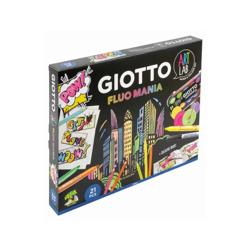 Set creativo giotto art lab fluo mania 21 piezas