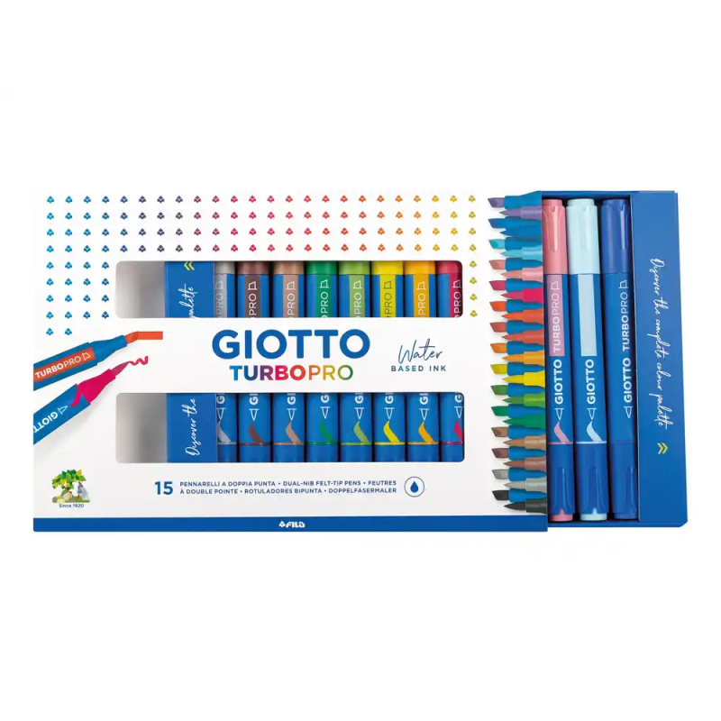 Rotulador giotto turbo pro acuarelable doble punta estuche de 15 unidades colores surtidos