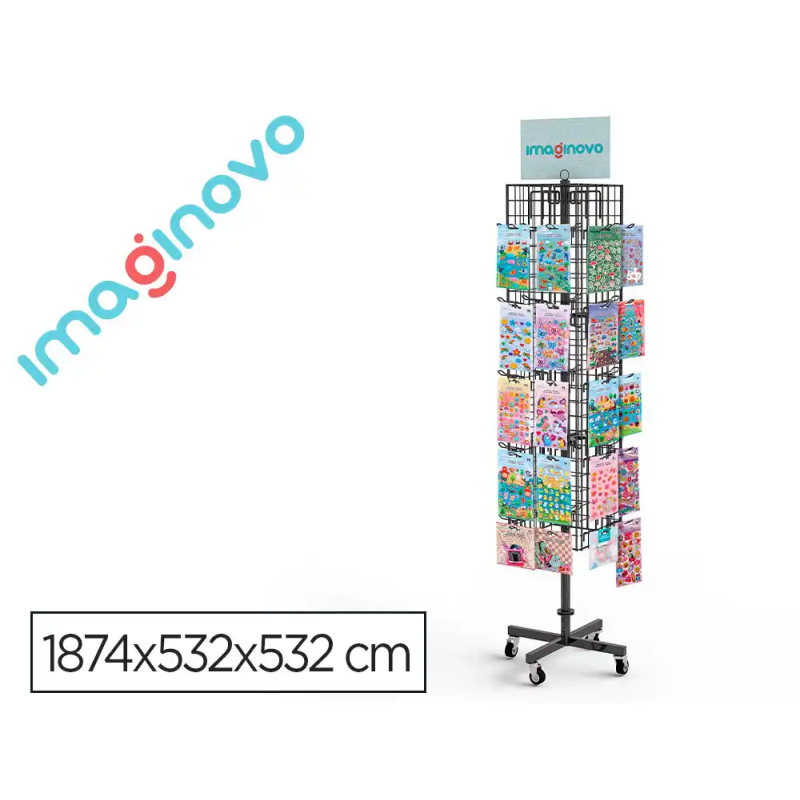 Pegatinas imaginovo expositor metalico giratorio con 40 ganchos ajustables surtido cerrado 630 uds 1874x532x532