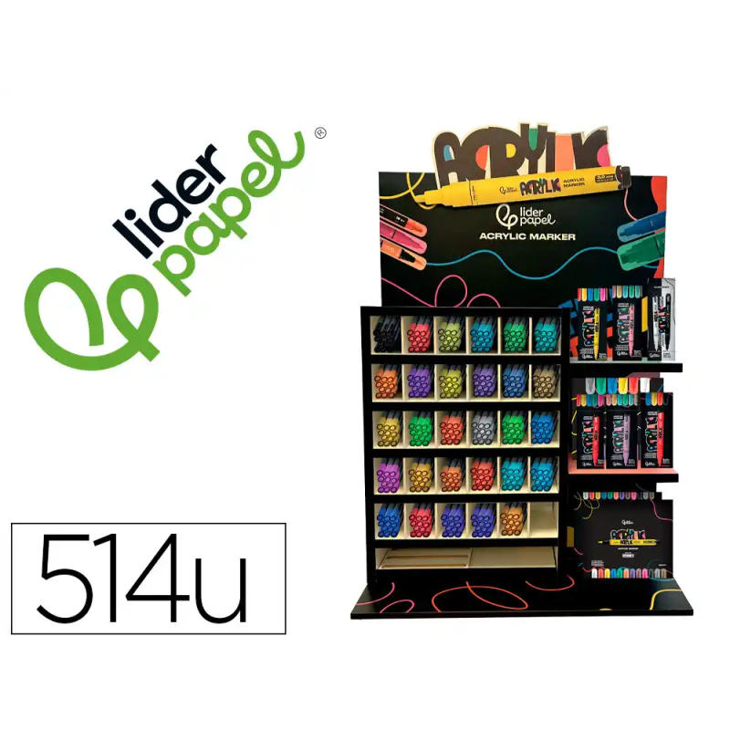 Rotulador liderpapel acrylic expositor madera sobremesa de 333 unidades colores surtidos con tester