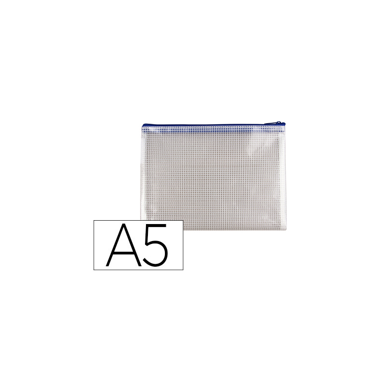 Bolsa multiusos q-connect malla din a5 apertura superior con cremallera azul
