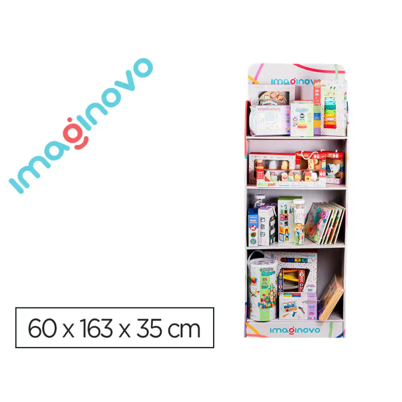 Expositor imaginovo juegos infantiles de suelo carton con 28 juegos y 22 puzles surtidos 60x163x35cm