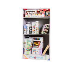 Expositor imaginovo juegos infantiles de suelo carton con 28 juegos y 22 puzles surtidos 60x163x35cm