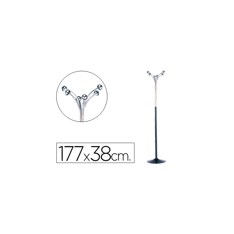 Perchero metalico pie 6 colgadores color negro/cromado 177x38 cm