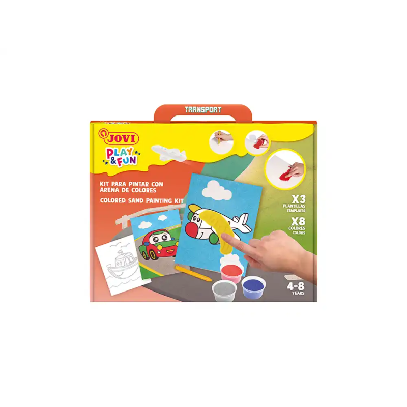 Juego jovi play&fun pinta con arena de colores vehiculos